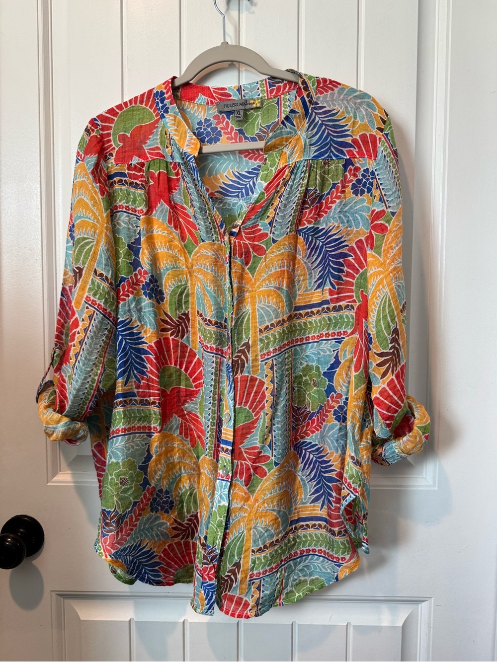 Figueroa & Flower Colorful Tropical-Print Button Down Shirt
